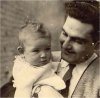 Papa et Martine dans ses bras en 1953 a Lovemdegem pres de Gand en Belgique.