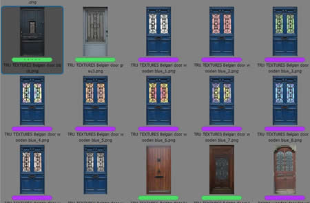 © Martine Y. Moeykens - Contact sheet of Belgian doors textures for 3D games